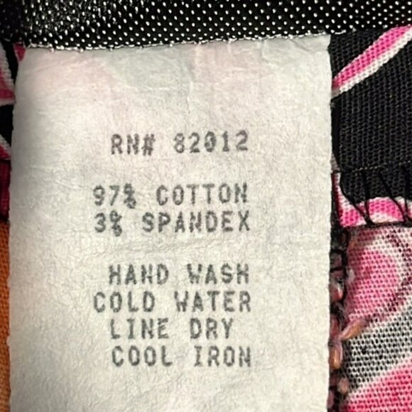 Tiramisu Floral Pants, Side Zip, High Rise, 24" Crop Inseam, Pink Orange Black - Picture 7 of 8